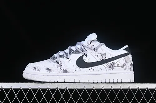 All categories Nk SB Dunk series Nk SB Dunk Low low-top sneakers Nk Dunk Low Chinese style ink painting black and white gray Da Vinci custom SB strap low-top casual sneakers DD1503-109